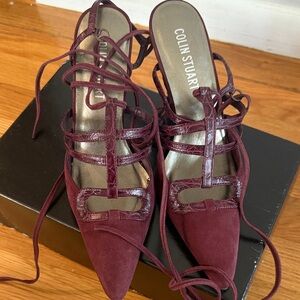 Colin Stuart vintage 2005  maroon suede strappy legwrap  size 6.5